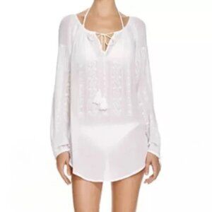 Nanette Lepore Swim Cover Up Tunic Embroidered Semi-sheer White Size XS
